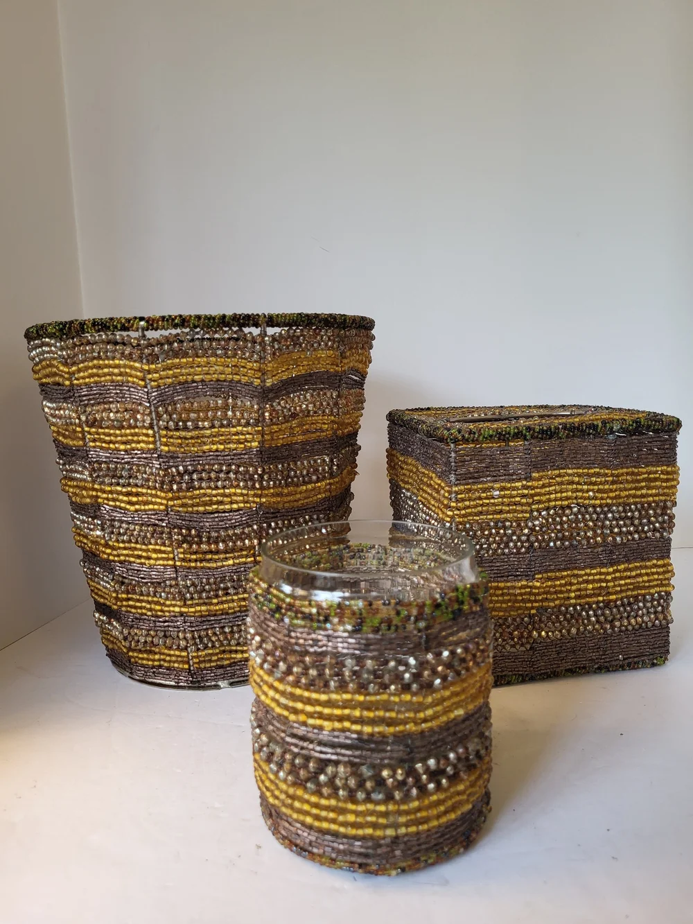 Vintage Beaded 3pc Bathroom Set Made In India